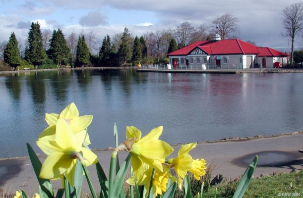The boating pond at Rouken Glen Park
