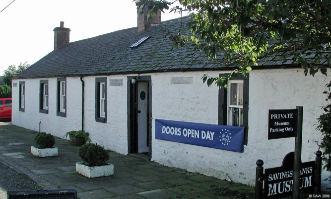 Ruthwell savings bank Museum
In 1810 the Rev. Henry Duncan opened the worlds first savings bank here at Ruthwell, based on the principal that ordinary people could earn interest on their savings.  He set up his table in this building once a week so he could conduct the business of the savings bank. [url=http://www.streetmap.co.uk/map.srf?X=310201&Y=567402&A=Y&Z=115/] Map location. [/url]
