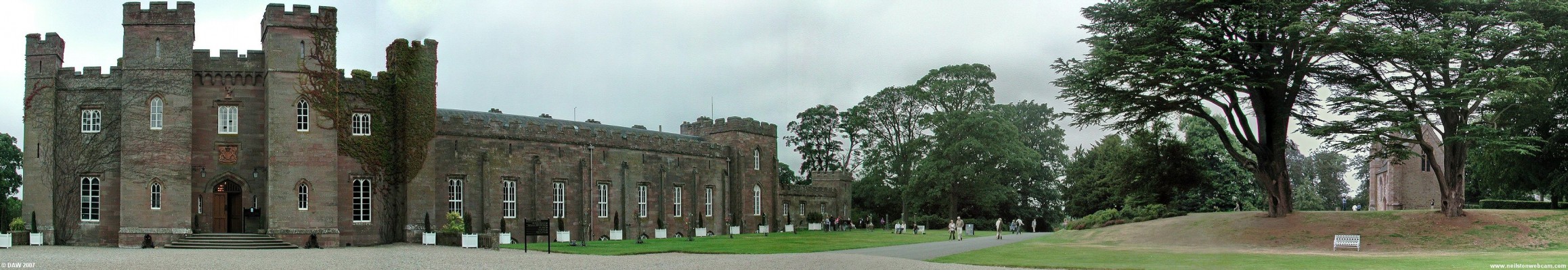 Scone Palace and Moot Hill
On the left is the 19th century Scone Palace built for the Earl of Mansfield.  On the right is what is more commonly known as Moot Hill, the crowning place of Scottish Kings.  It also has been called Boot hill and in Pictish times was referred to as the Hill of Credulity (hill of belief).  Robert the Bruce famously declared himself King of Scots on Moot Hill in 1306, the last Coronation was that of Charles II as King of Scots in 1651, some 9 years before he was restored to the English throne.
