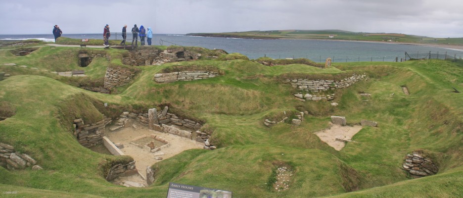 Skara Brae House 9 and 10, Orkney
House 9 (left) in the Neolithic settlement at Skara Brae does not appear to be part of the main complex. Although it has a central hearth and two beds House 9 is also smaller than many of the houses and may be part of an earlier phase of occupation.  The internal features of House 10 (right) are very damaged and while it is of a good size it may be part of an earlier phase of occupation
