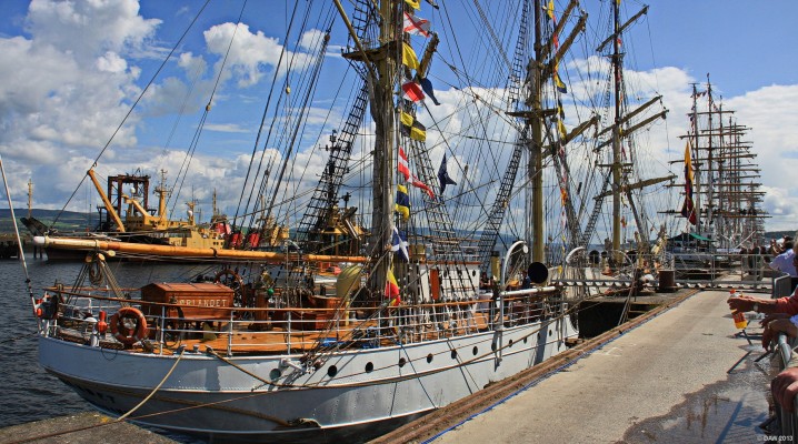 Sorlandet, Tall Ships Greenock, 2011
The Norwegian saling ship  Sorlandet is first in the line of large sailing ships at Greenock in 2011.  Sorlandet was built at Kristiansand in 1927.
