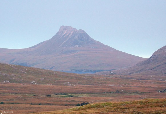 Stac Pollaidh Mountain
Stac Pollaidh viewed from the east.  Stack Polly as it is more commonly called looks much higher than its 613m (2009ft) due to the steepness of the summit.  Loch Lurgainn can just be seen below it.
