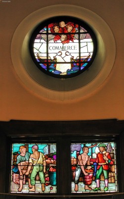 Stained glass windows, Clydeport Building, Glasgow
Some of the Stephen Adam designed stained glass windows in the old Clyde Navigation trust building in Glasgow.  The Clyde Navigation Trust was formed in 1858 to control dredging and construction of docks on the river Clyde, it later became the Clyde Port Authority and today is known as Clydeport.
