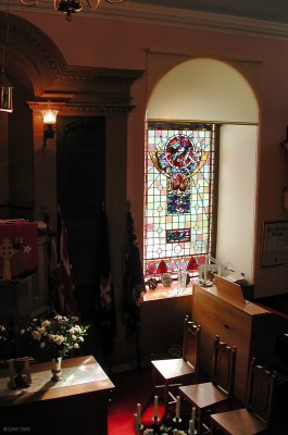 Stained Glass Window, Dalserf Church
A view inside the attractive little Church at Dalserf.  [url=http://www.streetmap.co.uk/map.srf?X=279945&Y=650725&A=Y&Z=120/] Map location. [/url]

