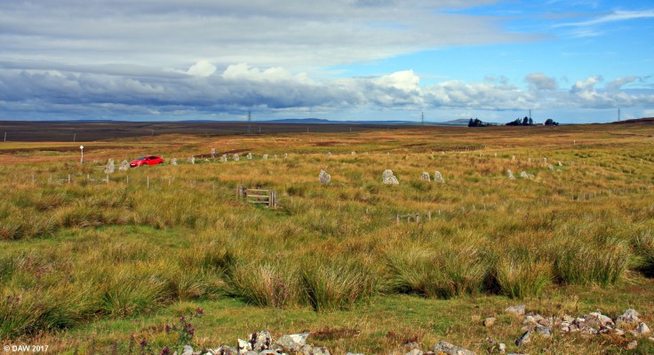The standing stones of Achavanich, Caithness
Set in the big landscapes of Caithness these standing stones date from around 4,000 years ago, the stones in the foreground are the remains of a chambered cairn from 1,000 years earlier.  No one knows the exact purpose of the stones that form a horseshoe shape but cremated human remains have been found in the peat.  The stones have been cut from the bedrock of Caithness flagstone. [url=http://streetmap.co.uk/map.srf?X=318890&Y=941708&A=Y&Z=120/] Map location. [/url]
