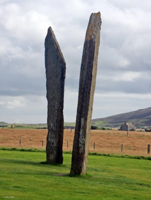 The standing Stones of Stenness
Two of the large standing stones that remain of what was a circle of 12. The stones were encircled by a large ditch and bank and this may be the oldest henge in the British Isles.[url=http://streetmap.co.uk/map?X=330780&Y=1012527&A=Y&Z=110/] Map location. [/url]
