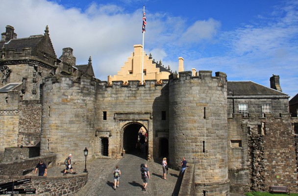 The forework, Stirling Castle
This is the entrance into the main Castle after the outer defences.  It is thought to date from around 1506.  The towers on either side of the gate were lowered to their current height in 1810, they were originally much higher with pointed roofs.
