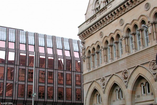 The old Stock Exchange building in Mandella Square
The old Stock Echange building whilst it was undergoing renovation for a new lease of life.  The street was renamed Mandella square to annoy the South African embassy(before the end of apartide) which was close by as far as I know.
