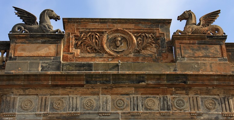 Stone carvings on the old Fish Market, Glasgow
Winged sea horses flank a central medallion of Queen Victoria on the old Fish Market in Clyde Street, Glasgow. [url=http://www.streetmap.co.uk/map.srf?X=259282&Y=664602&A=Y&Z=110/] Map location. [/url]
