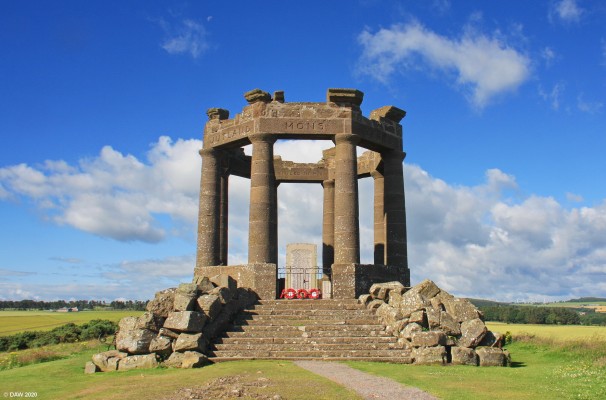 Stonehaven War Memorial, 2017
Built in 1922 to the design of local architect John Ellis.  By public vote it was chosen to site it here on Black hill above Stonehaven.  Ellis deliberately designed the memorial to mimic a ruined Greek temple to signify the many shortened lives caused by WWI.  The names of those lost during WWII were inscribed on tablets inside the memorial. [url=http://streetmap.co.uk/map.srf?X=387788&Y=784884&A=Y&Z=115/] Map location. [/url]
