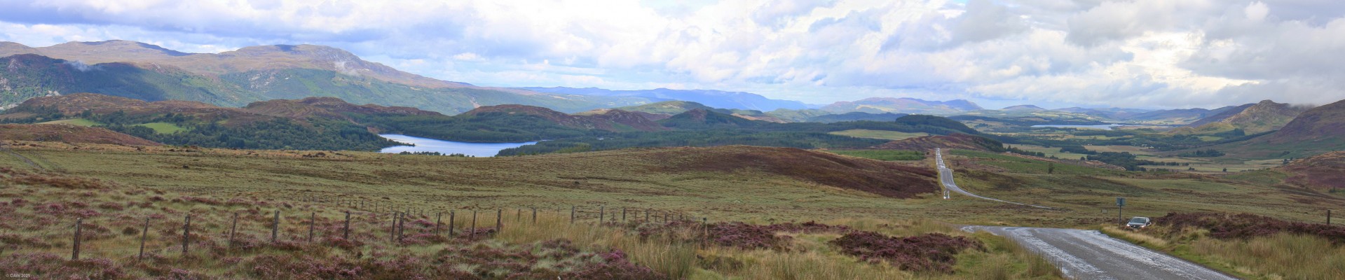 A view down Stratherrick, east of Loch Ness
Most people take the A82 along the west shore of Loch Ness, but I'd recommend the smaller road along east side.  It mostly follows the route of one of General Wade's military roads and isn't so busy allowing you to stop and take in the views.  Loch Ness is low down behind the hills on the left here, Loch Mhor is in the distance on the right. [url=http://streetmap.co.uk/map.srf?X=244962&Y=810530&A=Y&Z=120/] Map Location. [/url]

