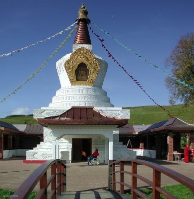 The Victory Stupa, Kagyu Samye Ling Tibetan Buddhist Monastery, Eskdalemuir
Dedicated to World Peace, this photo was taken in 2005, not long after the Stupa was completed.  The Monastery was founded in 1967 and was the first Tibetan Buddhist centre to be founded in the west.  [url=http://www.streetmap.co.uk/map.srf?X=324617&Y=600012&A=Y&Z=120/] Map location. [/url]
