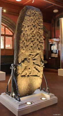 The Sun Stone, The Govan Stones
On display inside Govan old Parish Church this stone probably dates from around  the 10th century, there is a large boss with snake like creatures on this side of the stone giving the appearance of the sun.  The stones were originally in the graveyard surrounding the church.
