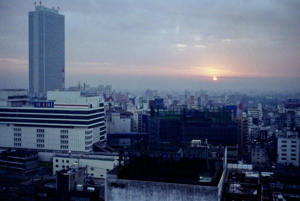 Sunset over Tokyo, 1985
Sunset over the Ikebukuro area of Tokyo, the tower block on the left is the Sunshine 60 building.
