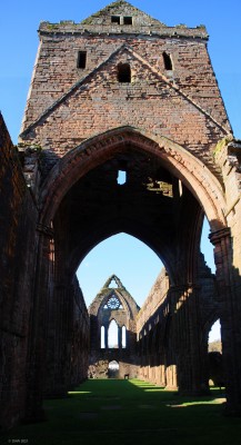 Sweetheart Abbey, New Abbey
The central bell tower at the ruins of Sweetheart Abbey.  Even today the building dominates the landscape around the small village of New Abbey.
