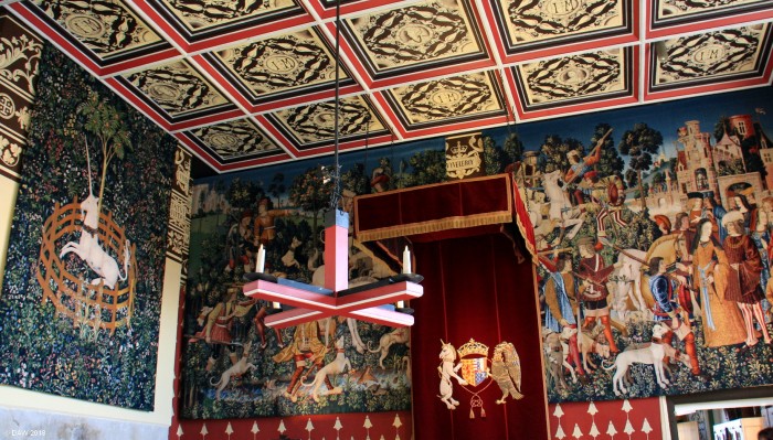 The Royal Palace, Stirling Castle
Some of the tapestries that were re-created during the restoration of the Royal Palace at Stirling Castle.  The Palace has been restored to how it was thought to look in the 1540's.

