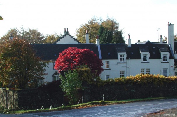 The Hall of Caldwell
The left half is the oldest part of the house, built by the Mure of Caldwell's daughter and her husband on their return after their exile due to the Covenanters rising of 1666.  Much of the stone used to construct it was taken from the Caldwell Castle, one tower of which was restored at the time and still stands. In 1659 a member of the Scottish Parliament was returned from here.  The building has been catagory B listed since 1971.
