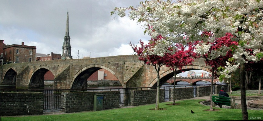 The auld Brig, Ayr
Built in 1740 it replaced an earlier wooden bridge.  Today it is used for pedestrians only, a  "new" bridge replaced it in 1788 and can be seen through the arch.  The spire is that of Ayr Town Hall.
