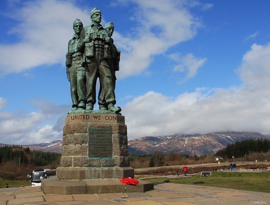 The Commando Memorial, Spean Bridge.
In summer 1940, when Britain was at it lowest point in World War II, Winston Churchill ordered the formation of an elite force to raid the enemy held coastline of Europe and regain the initiative.  In 1942, amid great secrecy, the Commando Basic Training Centre was established near here at Achnacarry.  No fewer than 1,700 Commandos lost their lives in numerous operations between 1940 and 1945. [url=http://www.streetmap.co.uk/map.srf?X=220790&Y=782385&A=Y&Z=120/] Map location. [/url]
