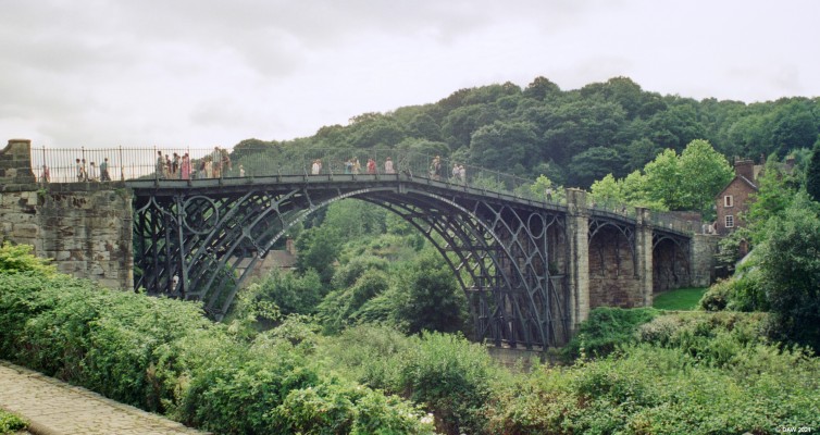 The Iron Bridge, Ironbridge, England, 1994
Open is 1781, it was the first major bridge in the world to be made from cast iron.  Designed by Thomas Pritchard and contructed by Abraham Darby.  The bridge crosses the river Severn and has a span of 30m allowing boats to pass beneath.  In 2008 the bridge and the former industrial area around the Gorge was World Heritage site status by Unesco.
