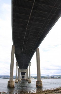 Underneath the Kessock Bridge
The Kessock Bridge was open in 1982 to carry the main A9 north, cutting many miles off the journey.  The cable stay bridge crosses the Beauly Firth with a centre span of 240m. Due to its very close proximity to the Great Glen Fault line the construction included seismic buffers in the north abutment which lies very close to the fault.
