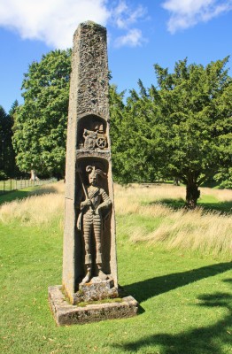 The King James Obilisk, Dryburgh Abbey
This unusual needle Obilisk dates from 1794 and was comissioned by David Stewart, Earl of Buchan to the honour of his ancestors.  It depicts both King James I and James II on different sides.
