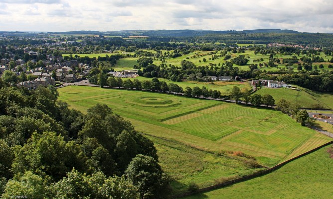 The Kings Knot, Stirling
Once a royal hunting forest next to Stirling Castle, Kings Park is now one of Stirling's most popular open spaces.  The grassy mounds seen are known as the King's Knot and were laid out around 1630 as a royal garden. 
