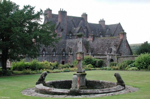 The Lion Fountain and Formakin Manor House, Bishopton
Formakin estate was bought by wealthy Paisley stockbroker Robert Holms in 1903.  All the buildings were built between then and 1913, until his money ran out.  It wasn't until the late 1970's that all the buildings were completed and converted into flats.  [url=http://www.streetmap.co.uk/map.srf?X=241040&Y=671020&A=Y&Z=120/] Map location. [/url]
