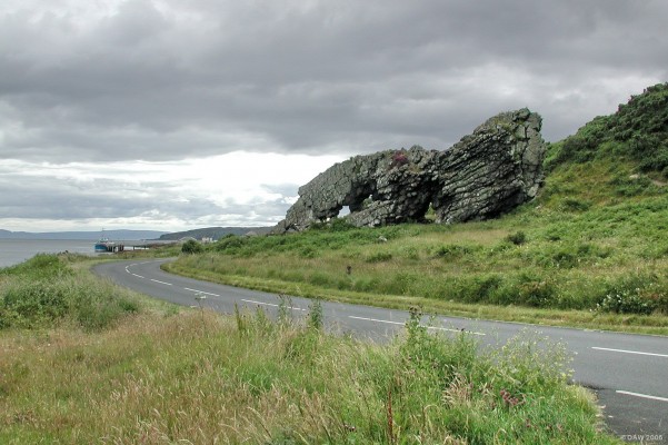 The Lion Rock, Great Cumbrae
One of the Great Cumbrae's landmarks, with a bit of imagination you can see the outline of a Lion, its more obvious from further away.    This is a natural 'Dyke' produced by a massive plate of vertical volcanic rock and there are several examples throughout the Island.  In recent years the rock has crumbled and some attempts have been made to stabilise it. [url=http://www.multimap.com/map/browse.cgi?lat=55.7544&lon=-4.8999&scale=25000&icon=x]Map Location[/url]
