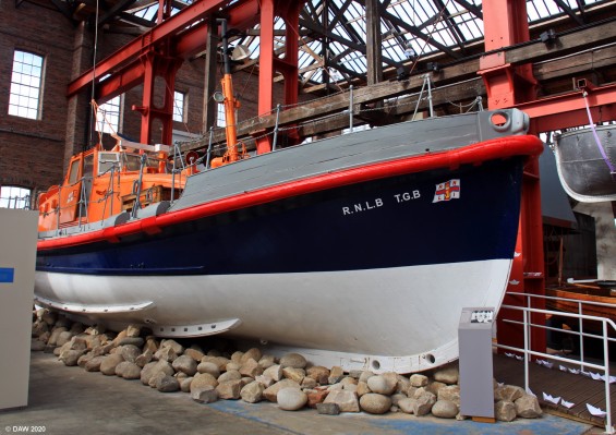 The Longhope Lifeboat, Scottish Maritime Museum, Irvine
Built in 1962 this twin screw motor lifeboat was built to hold up 95 people.  Despite being  a resilient vessels these Watson Class boats were not designed to self-right.  This flaw led to one of the worst tragedies in the history of the RNLI when in March 1969 the TGB was called out to a freighter struggling in 60ft waves.  The lifeboat, based in Longhope, Orkney, capsized on its way to help with the loss of all 8 crew members. The boat was salvaged and continued to be used in County Donegal until 1979.
