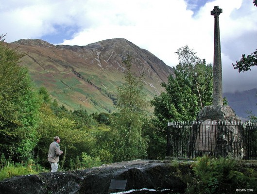 The MacDonald Monument, Glencoe Village
Erected in 1883 by Mrrs Ellen Burns MacDonald of Glencoe in honour of her fallen ancestors in the massacre of the winter of 1692.  Troops under the command of Captain Robert Campbell of Glen Lyon murdered their MacDonald hosts in retribution for the lateness of the Macdonald Clan Chief swearing an oath the King William III.  [url=http://www.streetmap.co.uk/map.srf?X=210390&Y=758917&A=Y&Z=115/] Map location. [/url]
