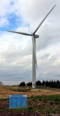The Neilston Whirley Gig farm
Built in 2013 the scheme consists of four 2.5MW turbines  The land used was an old council land fill site.  The blades have a diamter of 90m and each pylon in 65m in height

