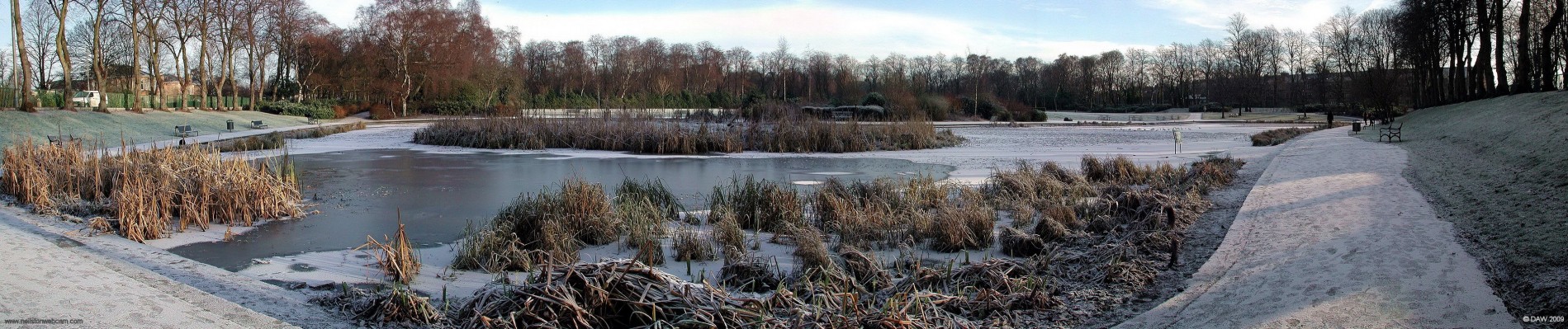 The Pond in winter at Maxwell Park
When I was a boy people used to skate on this pond when the winters were colder.  But today it has been transformed into a more natural environment with the island and reeds along the edge, and to be honest it probably looks better if a little untidy in winter.  [url=http://www.streetmap.co.uk/map.srf?X=256572&Y=662949&A=Y&Z=120/] Map location. [/url]
