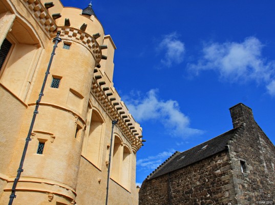 The Great Hall, Stirling Castle
The contrast between the colour of the restored Great Hall and the rest of the Castle.  It stands out like a sore thumb above the rest of the Castle, but perhaps that was the whole point of making it that colour when it was first built.
