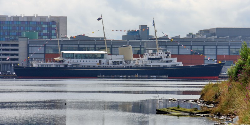 The Royal Yacht, Britannia, Leith
The somewhat uninspiring location of the former Royal Yacht behind a shopping mall in Leith docks.  Launched from John Browns shipyard on the Clyde in 1953 she served as the Royal Yacht until 1997. As a Glaswegian perhaps I'm biased but in my opinion its rightful place of retirement should have been on the Clyde.
