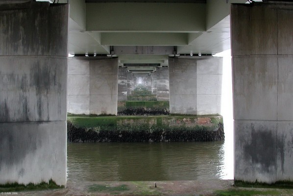 The Tay Road Bridge, from below
Looking south from the Dundee side of the Tay river.
