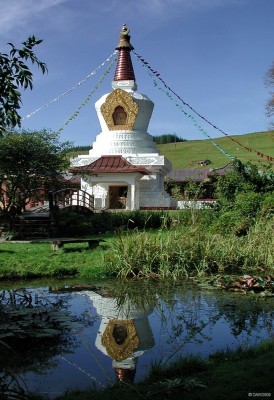 The Victory Stupa, Samye Ling Monastery, Eskdalemuir
A Stupa is a symbol of the enlightened mind of the Buddha and its function is to restore, balance and transform negative energies to heal both our planet and ourselves.  The form and contents of the Stupa express the balance and purification of earth, water, fire, air and space.  The Stupa was concecrated in 2000 and was the first of its kind in Scotland.
