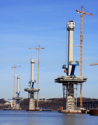 The three towers
Taken in April 2015 from the south Queensferry side of the river.  The towers are still rising, by August of the same year the towers reached 160m, making them the highest bridge towers in the UK, the completed towers are 2017m (679ft)
