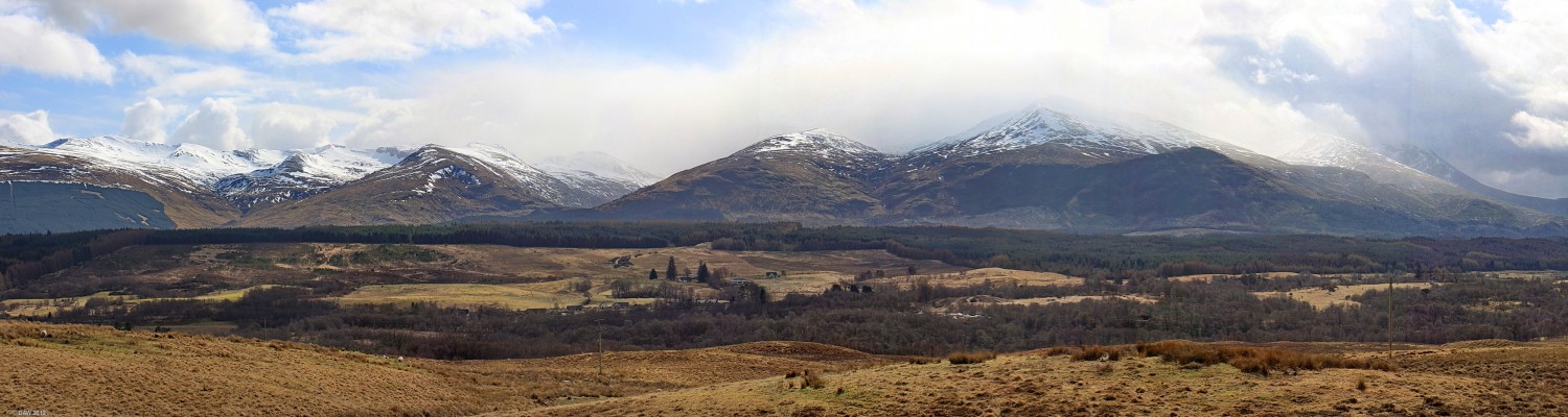 The view from the Commando Monument, Spean Bridge
On a good day this view lets you see 3 of the highest Mountains in Scotland.  They are Ben Nevis (1344m), Carn Mor Dearg (1223m) and Aonach Beag (1238m).  Unfortunately they are lurking in the cloud somewhere on the right on this particular day. [url=http://www.streetmap.co.uk/map.srf?X=220725&Y=783015&A=Y&Z=126/] Map location. [/url]
