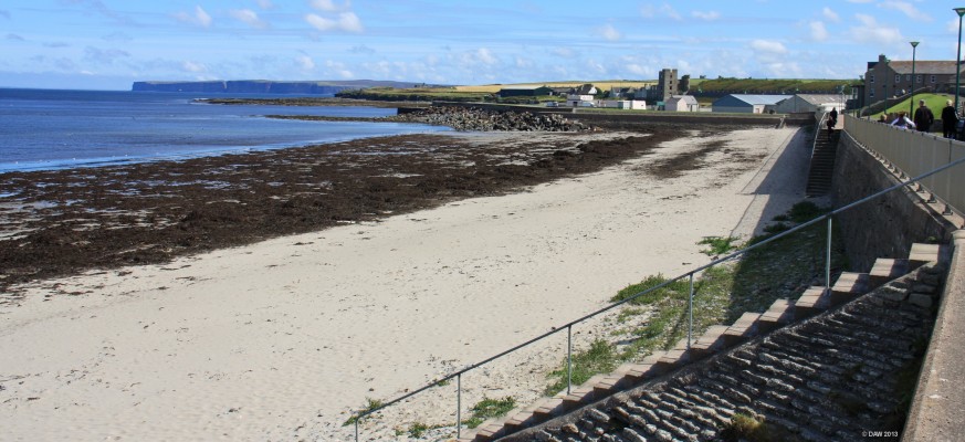 Thurso Beach
Looking out fro the sea front at Thurso, the stone tower is the ruins of Thurso Castle and in the distance on the left are the cliffs of Dunnet Head.  [url=http://www.streetmap.co.uk/map.srf?X=311775&Y=968705&A=Y&Z=120/] Map location. [/url]
