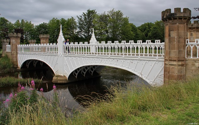 Tournament Bridge, Eglinton country park, Kilwinning
Built in 1845 by Archibald Montgomerie, the 13th Earl of Eglinton.  It replaced an older bridge of a similar design.  It is named after the Eglinton Tournament and was built to give access to the Kennels across the Lugton Water from the Castle.  The bridge was restored in 2008 and is now part of Eglinton Country Park. [url=http://www.streetmap.co.uk/map.srf?X=231812&Y=642155&A=Y&Z=115/] Map location. [/url]
