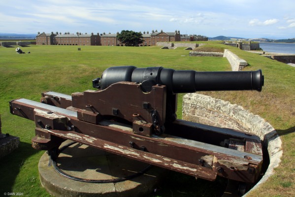 Traversing Gun, Fort George
In 1860 this Bastion in Fort George was remodelled as a coastal defence battery.  This Traversing gun mounting is a very rare example of an Armstrong 64 pounder of 1865 mounted on a replica carriage.
