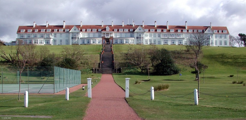 Turnberry Hotel, Turnberry
The famous [url=http://www.turnberry.co.uk/]Turnberry Hotel[/url] associated with the Golf course.  It has commanding views out over the firth of Clyde towards Ailsa Craig and Arran.  If you need to ask how much it would cost to stay there you probably can't afford it.  [url=http://www.streetmap.co.uk/streetmap.dll?G2M?X=220405&Y=605925&A=Y&Z=3/]Map location.[/url]
