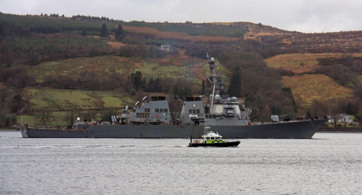 USS Ross DDG-71, Gare Loch
The US Navy Guided missile Destroyer on a visit to Scotland in 2018. Ross was the 10th Arleigh Burke class destroyer to be built. She was commissioned in 1997. 
