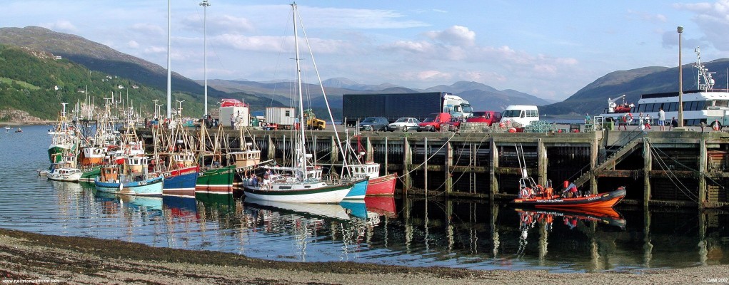 Ullapool Harbour from the shore
Looking from the shore in front of Ullapool across the harbour and down Loch Broom.  [url=http://www.multimap.com/map/browse.cgi?lat=57.8955&lon=-5.1588&scale=5000&icon=x/]Map location[/url]
