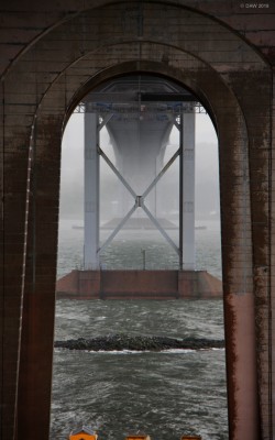 Under the Forth Road Bridge
Luckily there's a walkway under the Forth Road Bridge for moments like this when you get torrential rain.  You can hardly make out the support tower on the south side.  This view is taken from the North Queensferry side of the Bridge.

