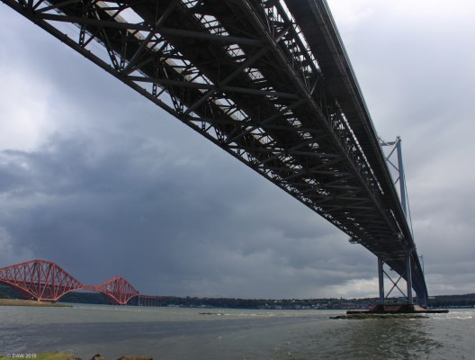 Under the Forth Road Bridge
A view under the Forth Road Bridge from the North Queensferry side of the river.
