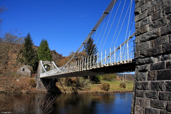 Bridge of Oich
The suspension bridge over the river Oich south of Fort Augustus.  Opened in 1854 it remained in use until 1932 when it was replaced by a larger bridge.  The bridge is now in the care of Historic Scotland.  [url=http://www.streetmap.co.uk/map.srf?X=233780&Y=803580&A=Y&Z=115/] Map location. [/url]
