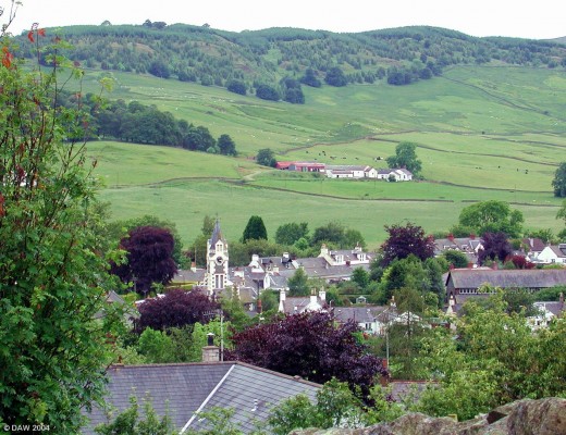 View from Dunreggan Brae over the village of Moniaive 12 miles north of Dumfries
