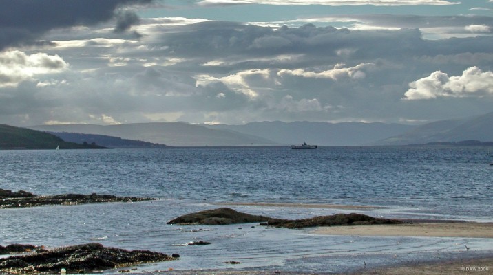 View from Marina towards Kyles of Bute
A changable summer day at Largs, the Largs to Cumbrae ferry does its duty as ever.  [url=http://www.multimap.com/map/browse.cgi?lat=55.7774&lon=-4.859&scale=25000&icon=x/]Map location[/url] 
